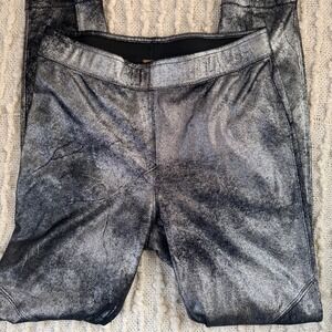 Free People Metallic Faux Leather Leggings Pants Black Silver Size 25 Holiday